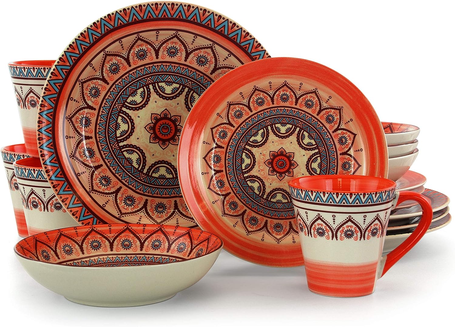 Elama Mandala Round Stoneware Multicolor Dinnerware 